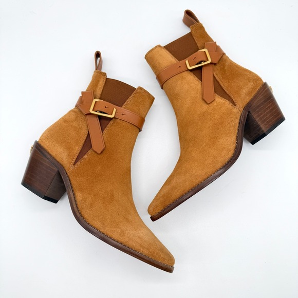 Zadig & Voltaire Tyler Cecilia Boots Women 37 Brown Suede Western Buckle Pointed - Picture 5 of 12